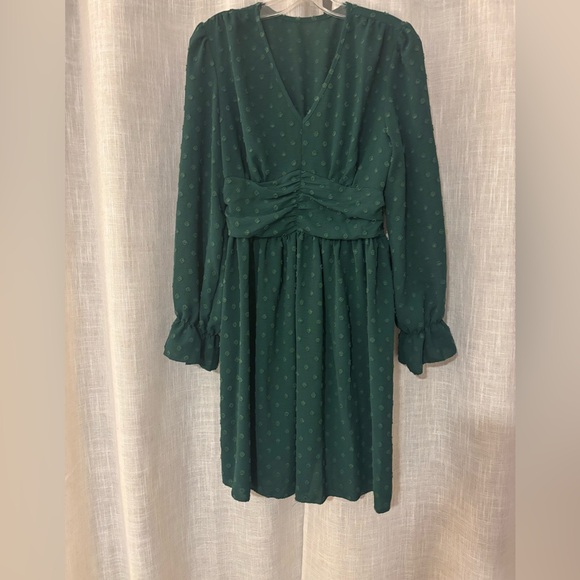 Dresses & Skirts - Elegant Green Long Sleeve Swiss Dot Dress